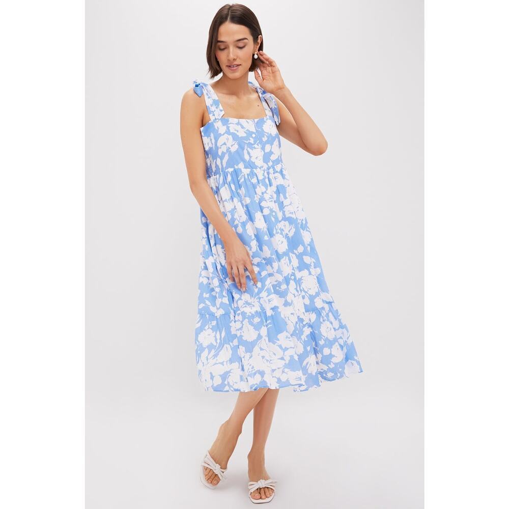 HYACINTH HOUSE Blue and White Floral Lupine Midi Dress Size M NWT